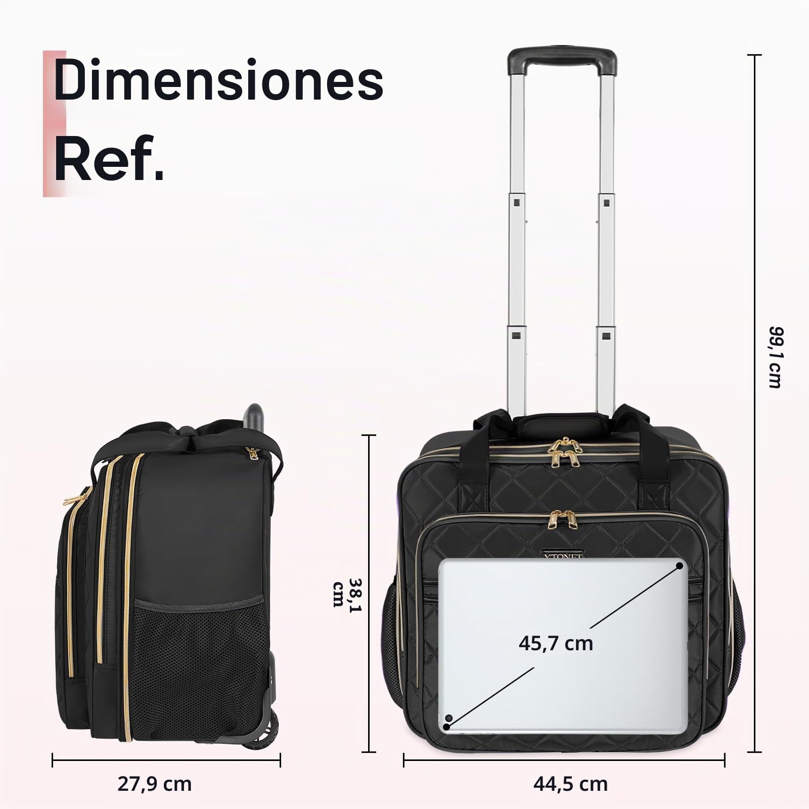 Ytonet Maletin con Ruedas Mujer Grande, Trolley con Ruedas 40L con Compartimento para Maletin Portatil 17 Pulgadas Multifuncional Impermeable Bolsa Laptop Bag para Viaje, Trabajo, Negocios, Negro