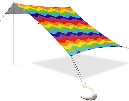 Rainbow Digital Papers diseñado UPF50+ tienda de campaña de playa ligero refugio solar con pala de arena, sacos de arena para viajes familiares disponible en Yaxa Costa Rica