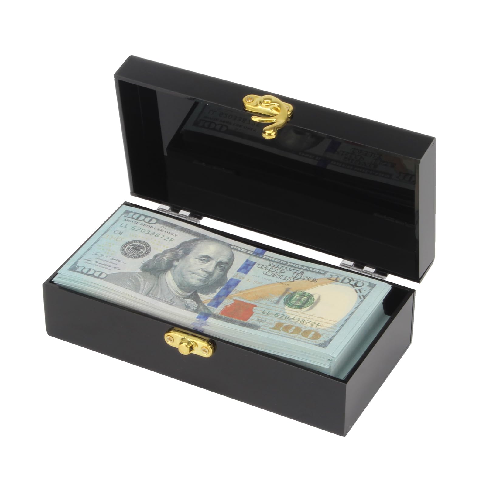 Black Acrylic Lockable Cash Box, Cash Organizer Money Holder, Single Row Currency Organizer Tray, Money Storage Box with Lockable Cover Money Container for Cash Storage Saving Collector