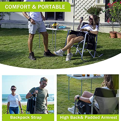 Fundango Oversized Camping Adults Rocking Folding Chairs Outdoor With Side Pack And Cooler Bag, Black/Grey1 #TOP5