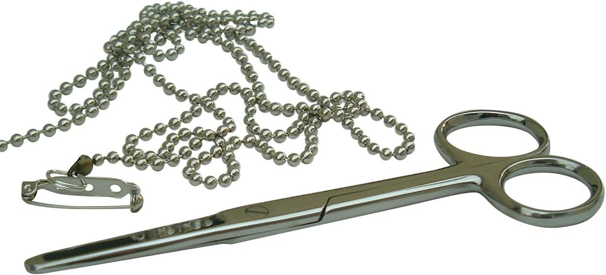 NURSES 13cms POCKET SCISSORS,(TWO ROUNDED TIPS ON BLADE) WITH STRONG SECURITY CHAIN FOR FIXING TO CLOTHING OR BELT, PREMIUM QUALITY, MADE IN UK AND POSTED IN DORSET. HANDMADE AND TO THE FINEST QUALITY AVAILABLE.