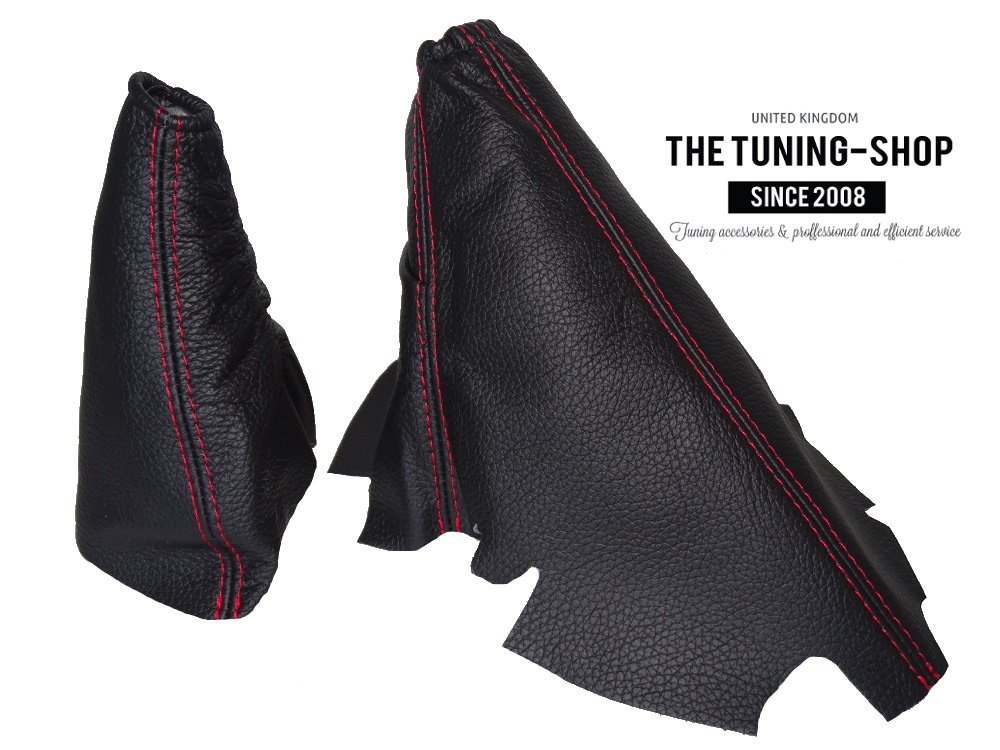 The Tuning-Shop for Pontiac Grand AM 1995-2005 Automatic Shift & E Brake Boot Black Genuine Leather Red Stitching