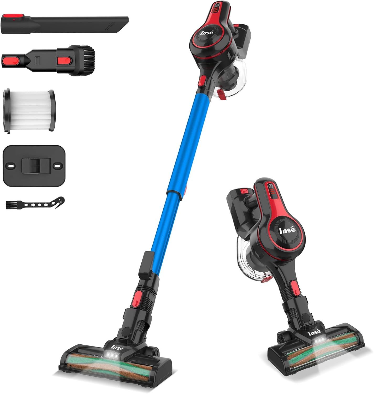 INSE Cordless Vacuum Cleaner, 6-in-1 Rechargeable Stick Vacuum with 2200 m-A-h Battery, Powerful Lightweight Vacuum Cleaner, Up to 45 Mins Runtime, for Home Hard Floor Carpet Pet Hair- N5S Garnet