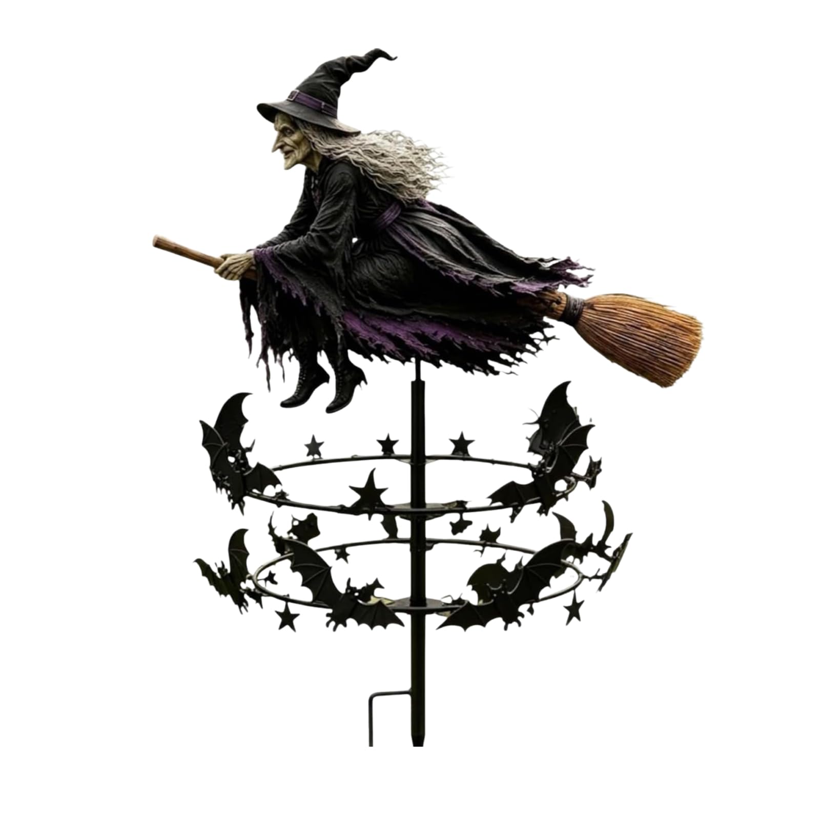 The Enchanted Witch Wind Spinner, Whimsical Metal Witch Garden Stake, Gothic Witch Wind Spinners Stake for Garden Yard Art, Outdoor Halloween Decorations