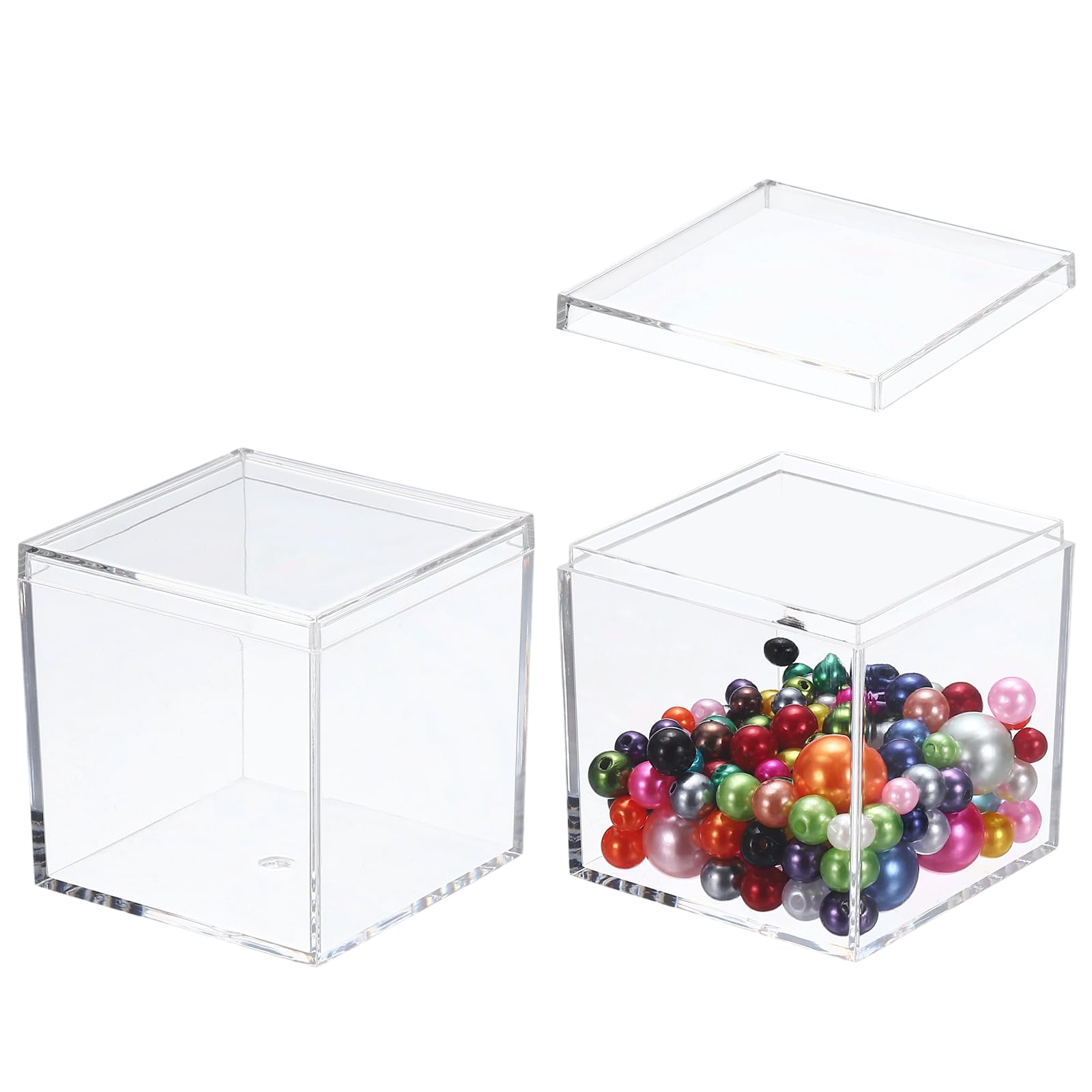 sourcing map 2 Pcs Small Acrylic Box with Lid, 2.4" Decorative Storage Box Jewelry Display Case for Store Snacks Candies, Wedding Festival Party Gifts, Clear(Square)