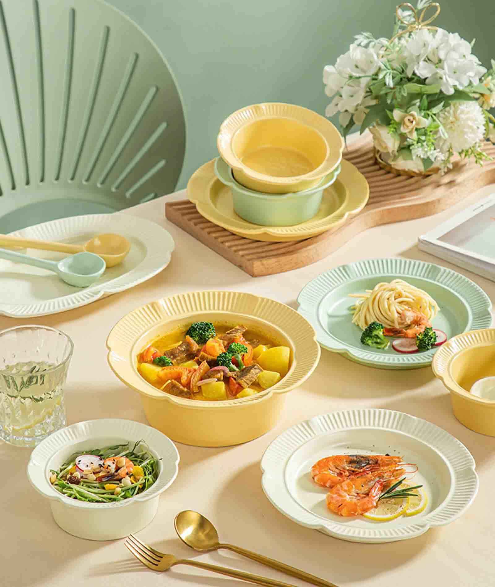 Ceramiczna miska do makaronu, Ceramiczna miska na makaron instant, zestaw misek płatki zbożowe, śniadanie 800 ml, zupa, ryż w kuchence mikrofalowej(Green)