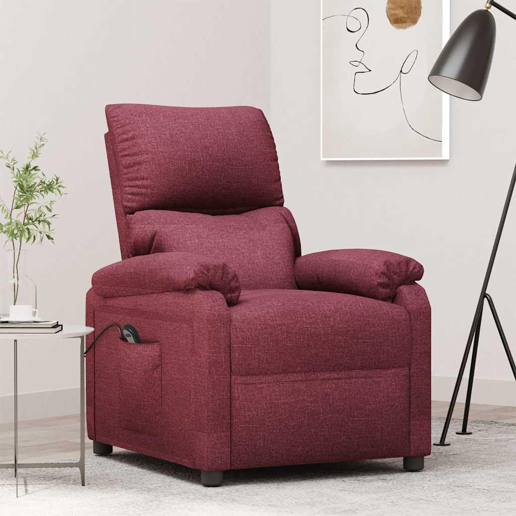 Fauteuil relax électrique rouge vin avec housse en tissu, fonction allongée et dossier réglable, cadre en bois et métal, rembourrage ergonomique, idéal pour le salon, le bureau et le coin