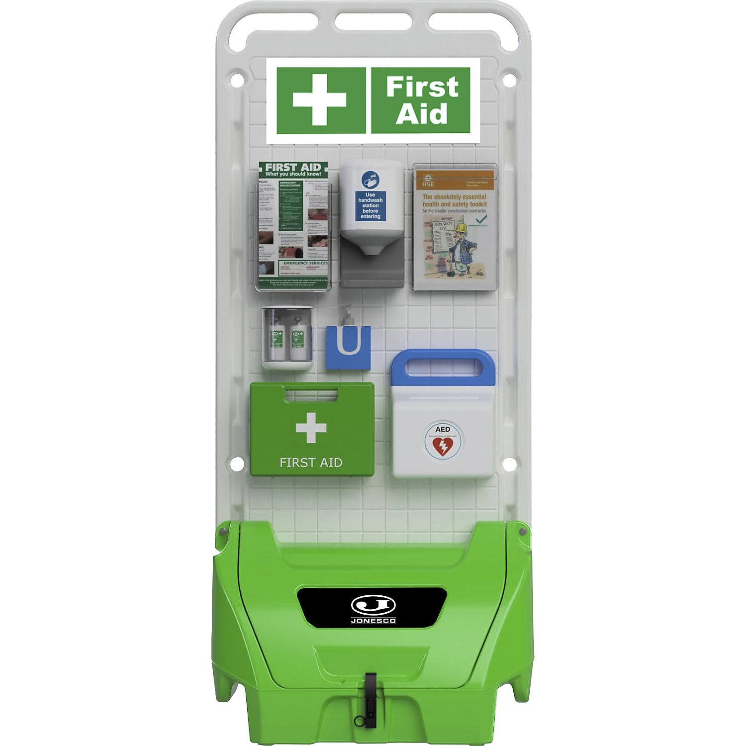kaiserkraft | Postazione di servizio mobile SAFETY POINT | con coperchio con serratura | guarnizione | per prodotti di sicurezza/​protezione | verde