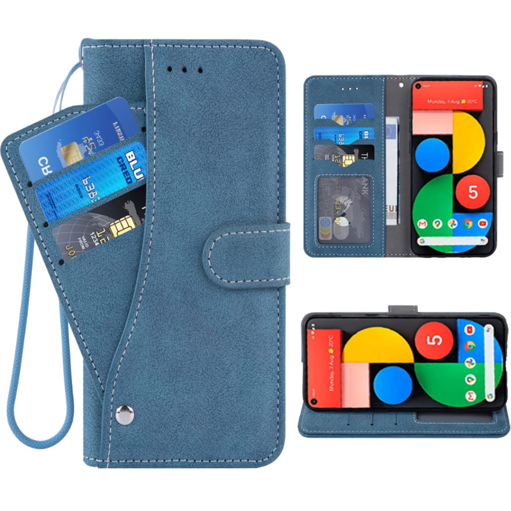 ELISORLI Compatibile con Samsung Galaxy S5 Custodia a portafoglio e cinturino da polso Cordino in pelle Flip Card Holder Stand Cover per Glaxay S 5