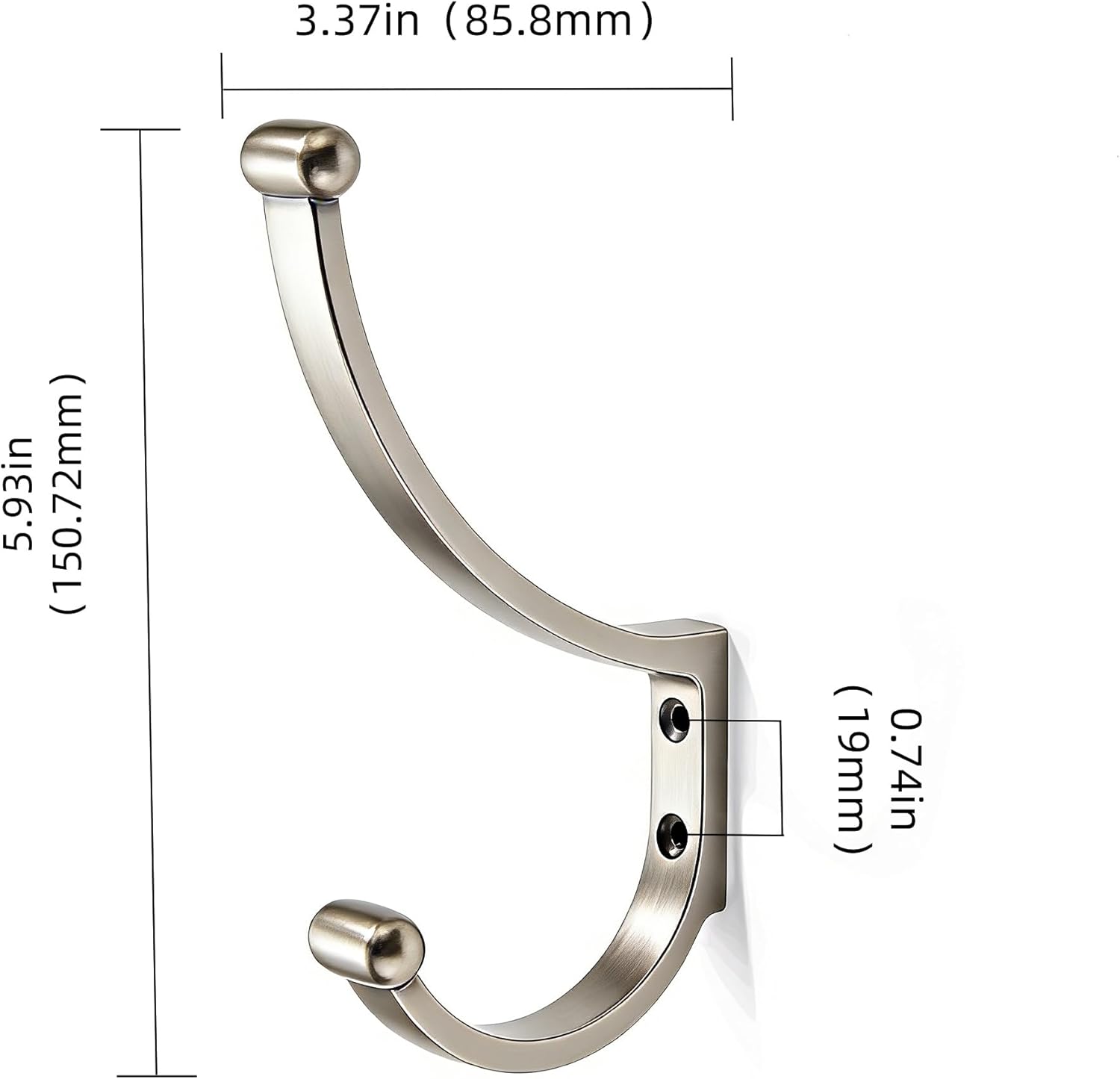 khtumeware 3 Pack 6 inch Brushed Nickel Large Coat Hook Set, Zinc Alloy Bathroom Hook, Modern and Simple Towel Robe Hooks for Storage on the Back of the Entrance Door and mudroom Hooks Bedroom