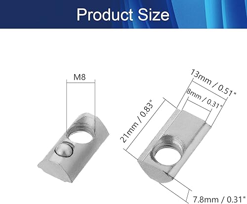 Vista 32 de Aicosineg 5 piezas de acero al carbono M8 T tuerca rollo bola elástica tuercas enrollables en resorte adecuado para 3030/4040 serie 0.315 in ranura