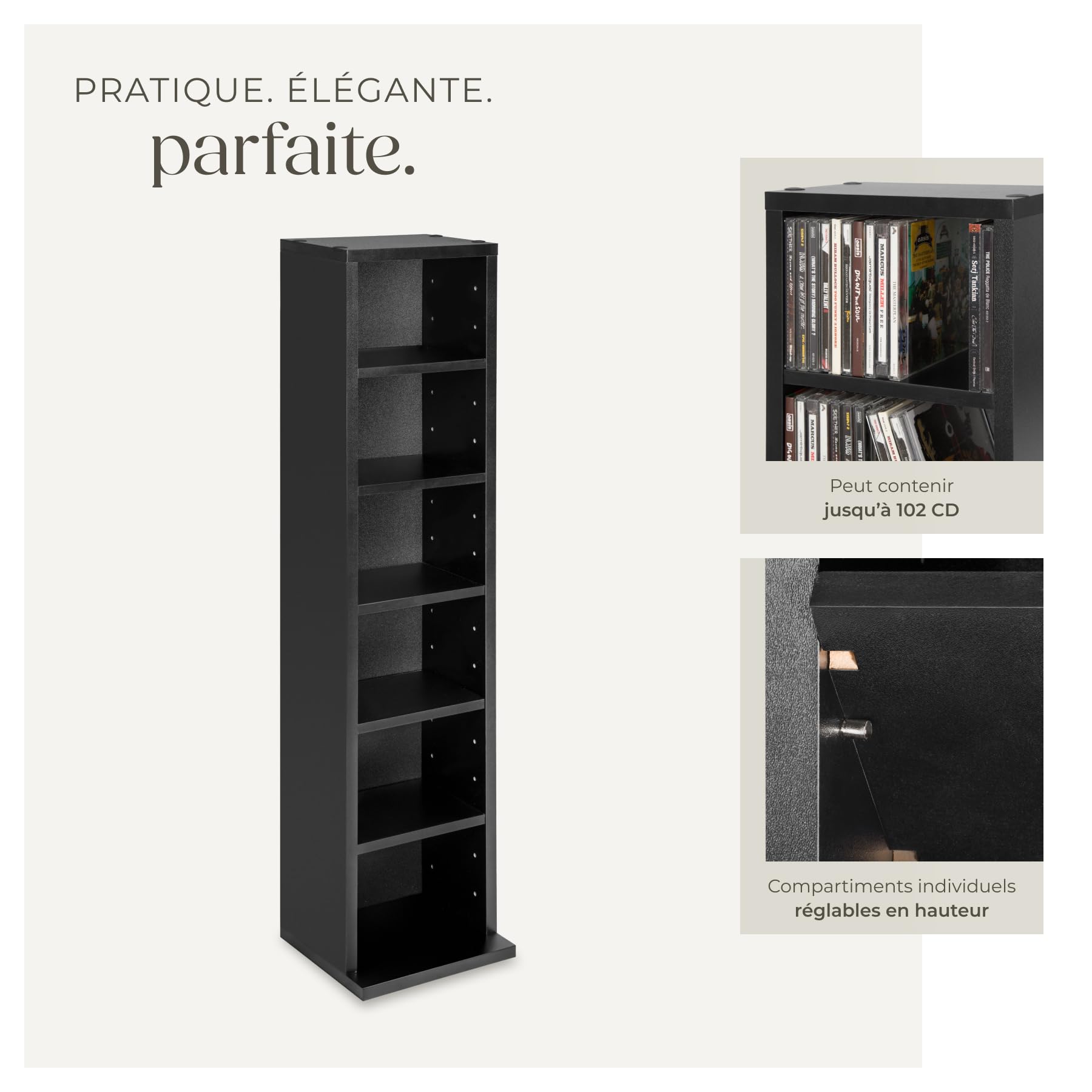 tectake® Étagère Bibliothèque Étagère Rangement CD/DVD pour 102 CDs - 90 x 21 x 20 cm Meuble de Rangement Moderne pour Rangement Bureau, Salon, Chambre, Etagere Rangement Meubles de Salon
