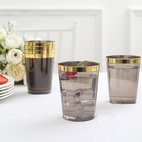 Efavormart - Paquete de 25 vasos desechables de plástico con borde dorado y cristal de 10 onzas