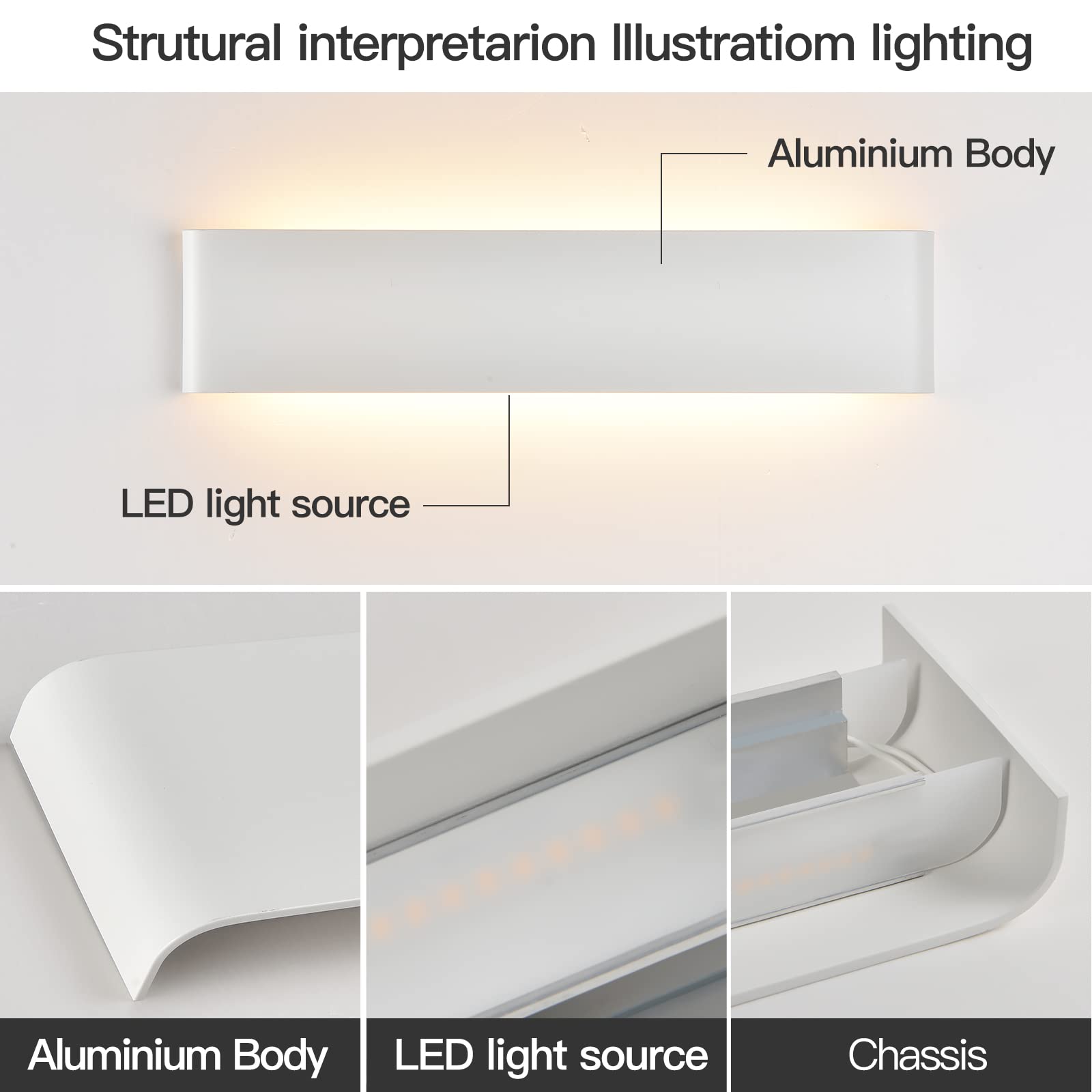 Mille Lucciole Applique da parete Interno 32W Lampada da Parete Moderno 3800LM Applique LED 4500K Bianco Neutro Lampada da Parete LED 60CM Lampada a Muro Per Soggiorno Camera da Letto【2 Pezzi Bianco】