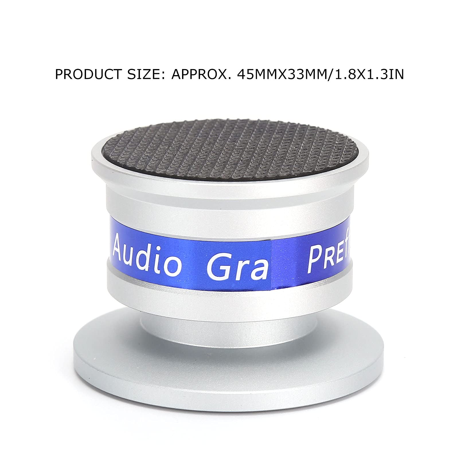 Preffair Piedini Isolanti con Cuscinetti Antivibranti per Giradischi, Amplificatori e Altoparlanti - Lega di Alluminio e Ottone - 4 Set, 45 Mm X 33 Mm (SILVER)