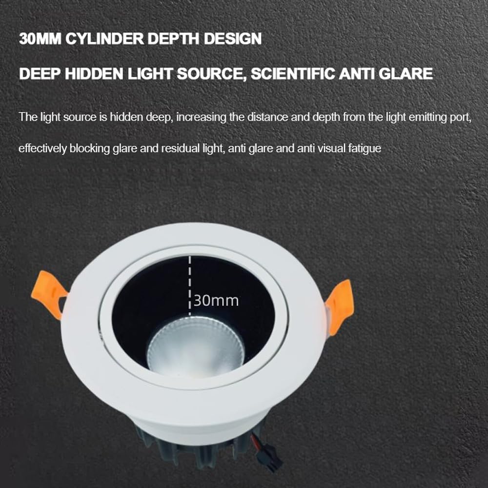 XBTGS Riflettore di illuminazione da incasso antiriflesso, luce da soffitto da incasso da 18 W, dimmerabile, luce diurna, scura, scura, dark
