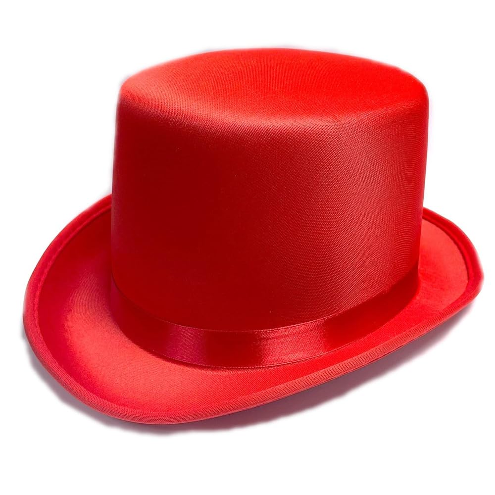 Stylex Party Pick & Choose Funky Colourful Top Hats Reinforced Brim Soft Satin Finish Wedding Halloween Fancy Dress Costume Accessories (Red) โ image 1