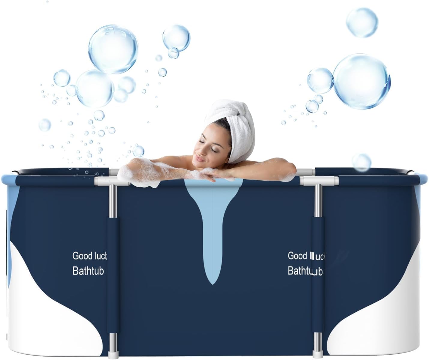 55" Extra Large Portable Foldable Bathtub Freestanding Soaking Bathing Tub with Metal Frame for Adult Bathroom Folding SPA Tub for Shower Stall, Separate Family Bathroom SPA Tub for Hot Ice Bath