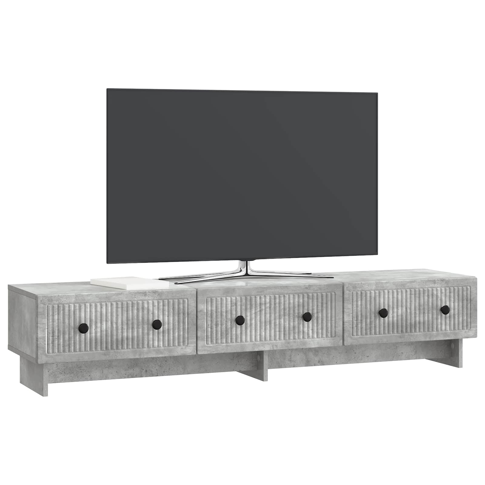 Szafka pod telewizor, betonowa, szara, 147 x 34,5 x 30 cm, materiał drewnopochodny, meble telewizyjne, konsola telewizyjna z 3 szufladami, zarządzanie kablami, miejsce do przechowywania