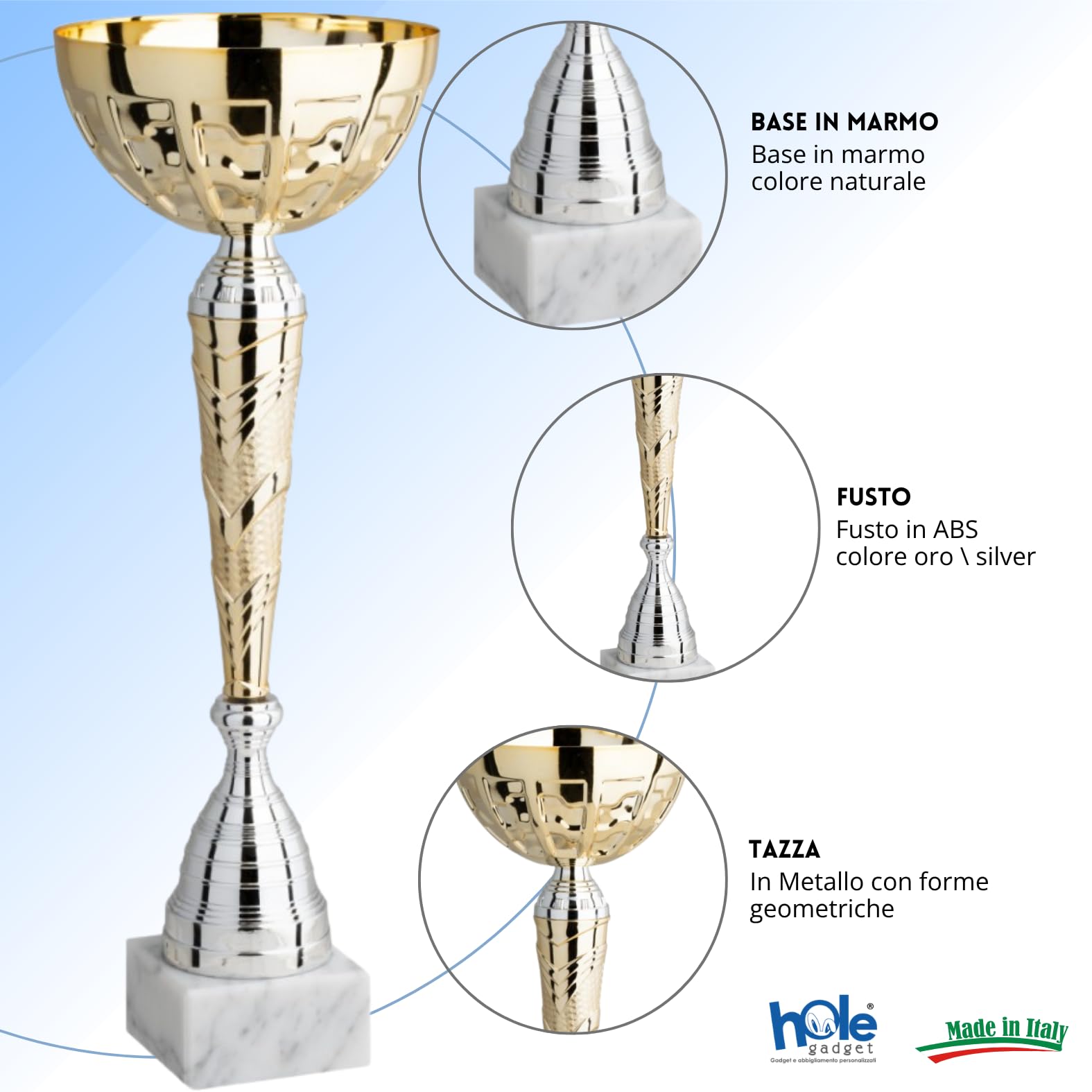 Coppa Trofeo Personalizzati, Premiazioni Singole o in Set Completi, Sportivi per Eventi, Calcio, Fantacalcio, Basket, Padel, Personalizzabile su Targhetta cod. 10.031