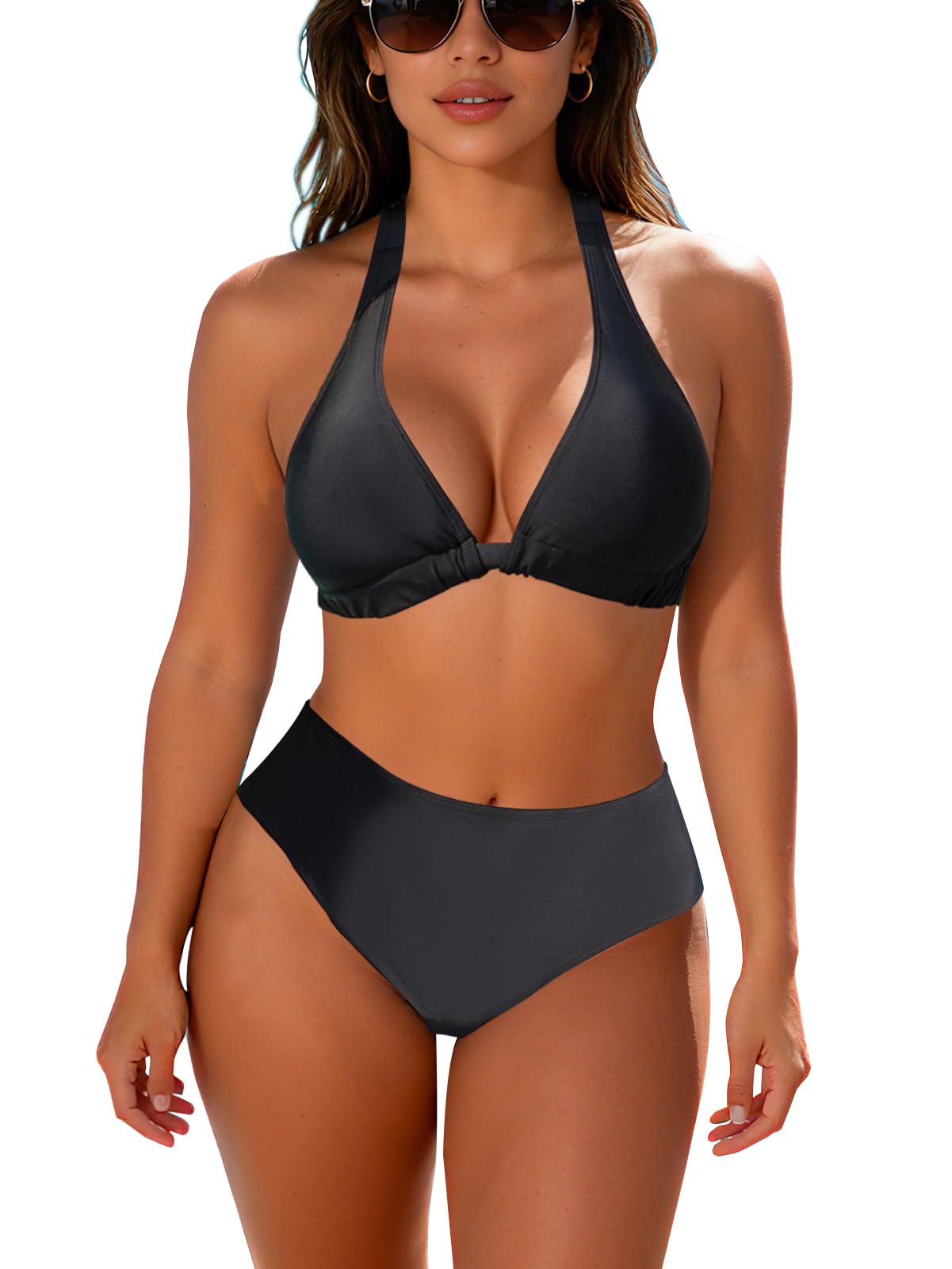JFAN Conjuntos de Bikini para Mujer Verano Trajes de Baño de Dos Piezas de Cuello Halter Bañadores de Push Up Adelgazar de Cintura Alta Mujer Bikini Sets,