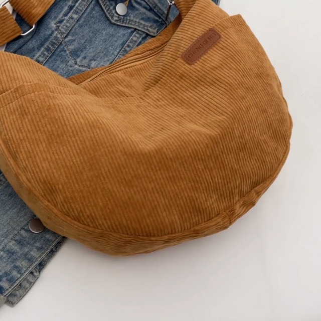 Sac Bandoulière Velours Côtelé AMZLORD Femme - Multi-Poches, Sangle Réglable - Shopping
