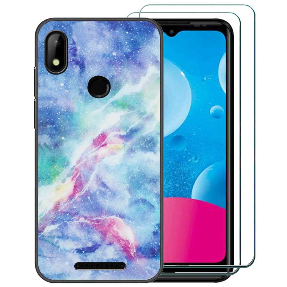 Ranyi for HotPepper Chilaca 6.5" Case with Screen Protector, Hot Pepper Chilaca HPPL60A Case, Sky Marble Slim Thin TPU Case with Screen Protector Rubber Case for HotPepper Chilaca HPPL60A -Blue
