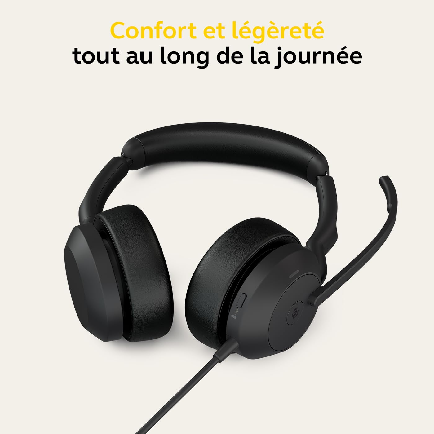 Jabra Evolve2 50 Micro-casque filaire stéréo - Technologie Jabra Air Comfort, microphones à réduction de bruit et ANC - Certifié MS Teams, fonctionne avec toutes les autres plateformes - Noir