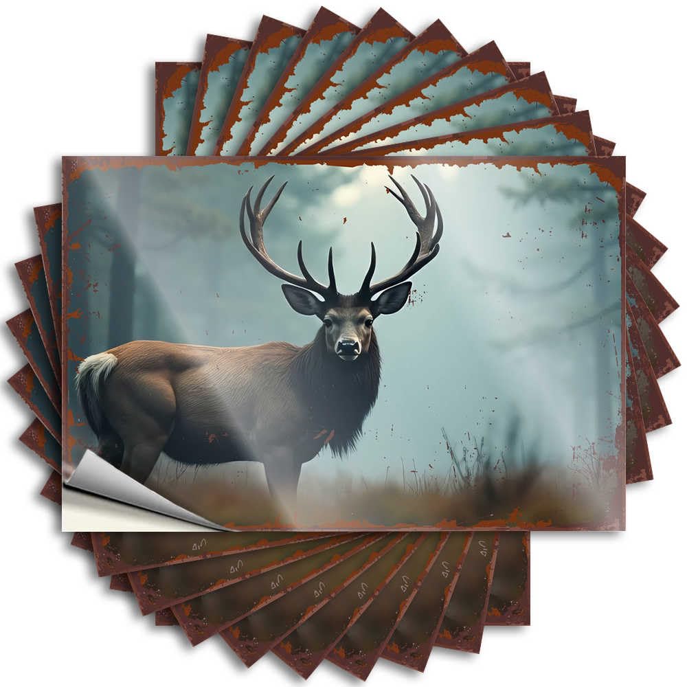 Tattoos Badass Vinyl Decals, Spring Waterproof Garage Stickers for Water Bottle | Rugged Majesty: The Stately Deer in Misty Forest Perfect for Layered Laptop Decor(12X18CM)