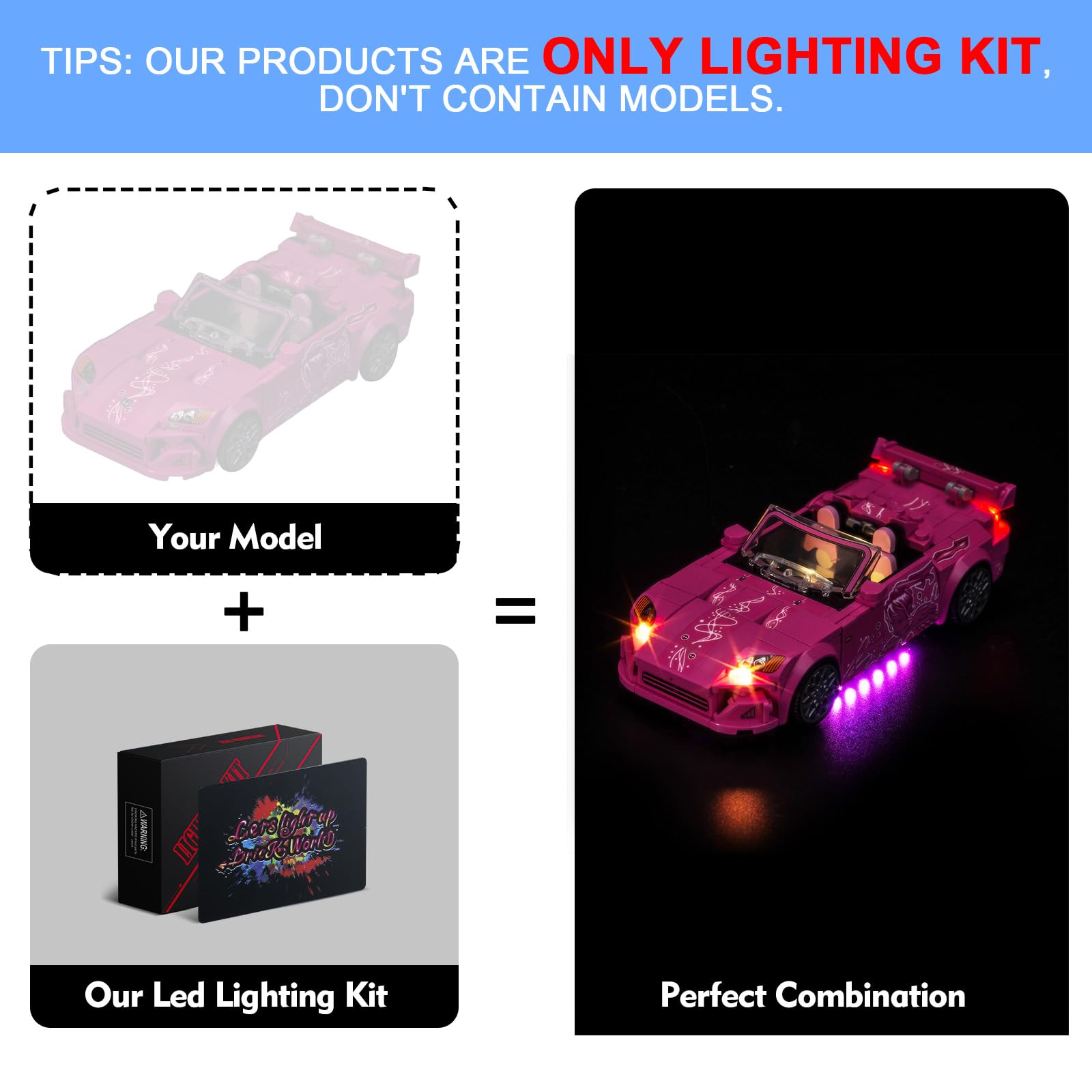 LocoLee Led Light Set Compatible with Lego 77241 2 Fast 2 Furious Honda S2000 Decoration Lighting Kit Compatible with Lego 77241 Speed Champions Ideas Building Blocks Model,Only Lights Set,No Model - Image 3
