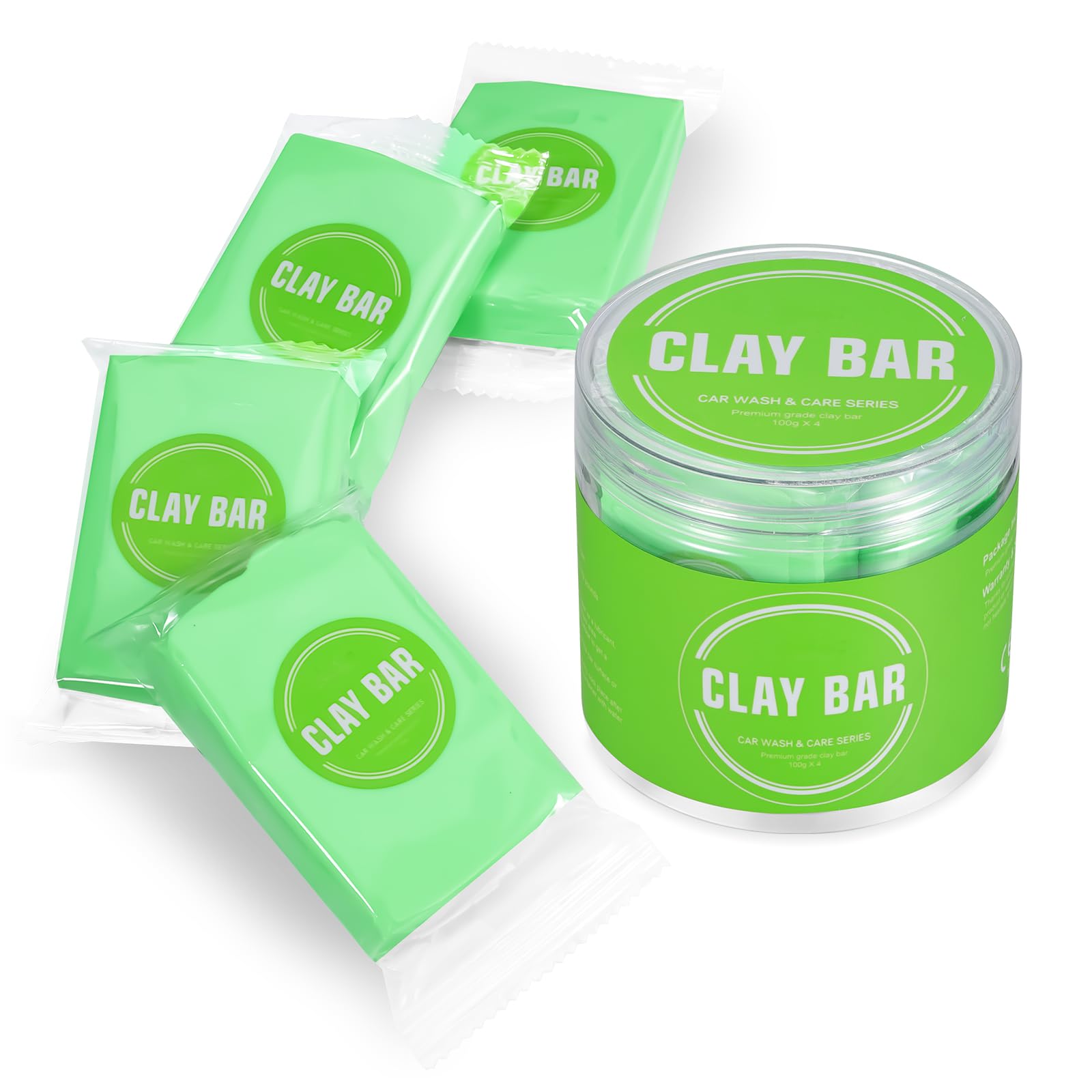Barre d'argile pour Voituret 4PCS 400g, Auto Car Clay Bar Bars d'argile propres pour Nettoyage Voiture Decontamination Voiture, le soin de la peinture et le nettoyage du verre (1, Vert)