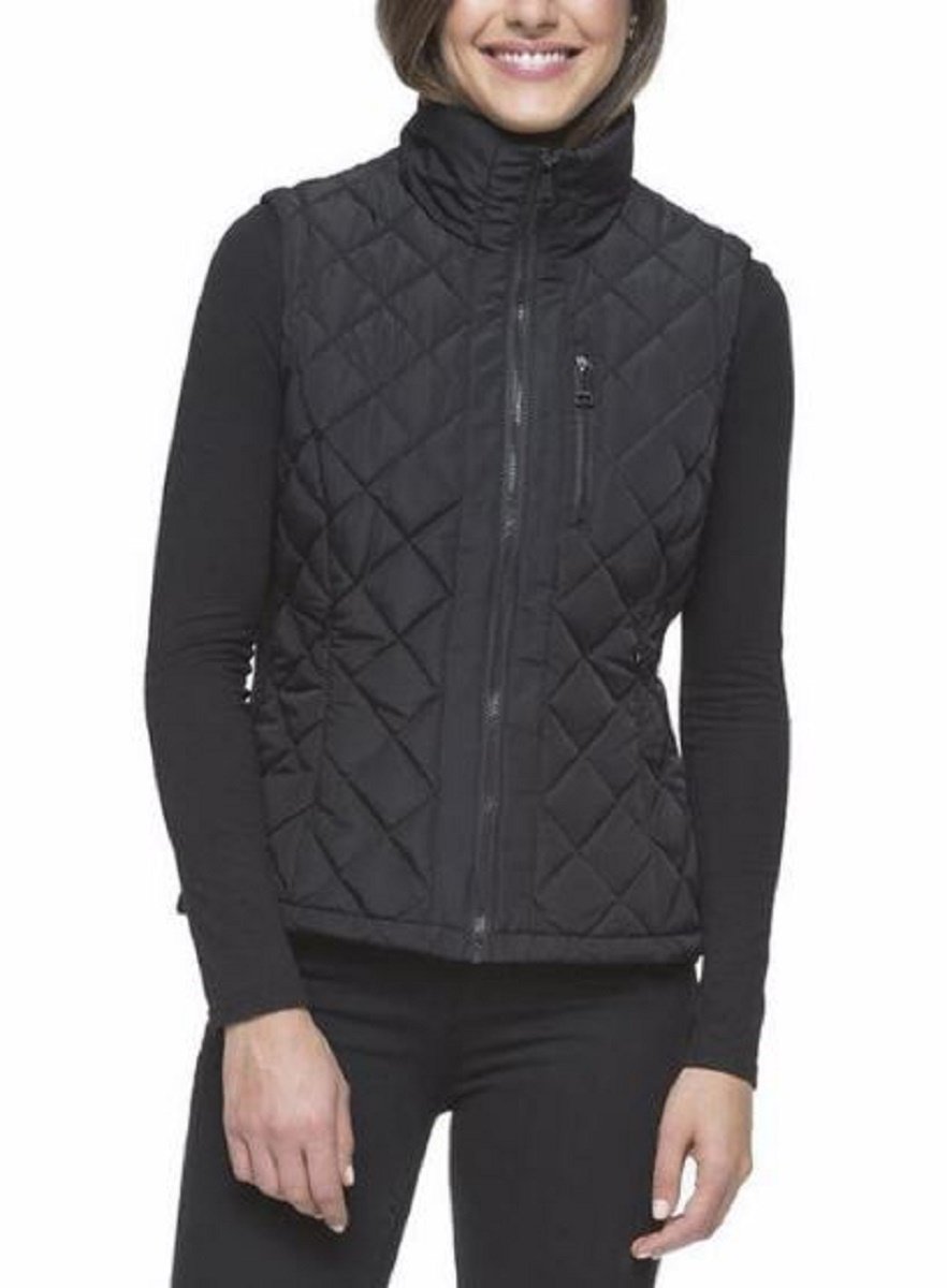 andrew marc Women's Quilted Vest with Ribbed Knit Side Panels and Collar-picture-42