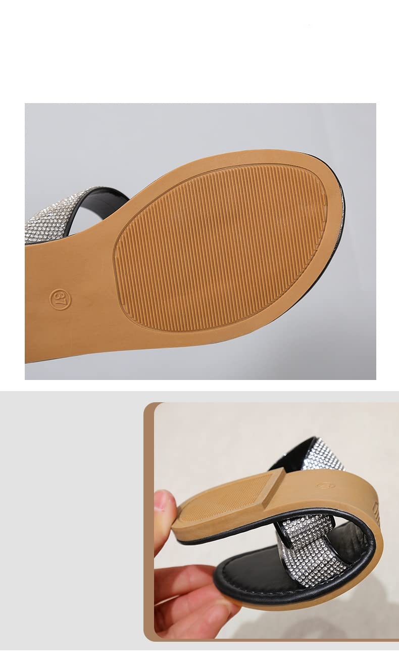 Flip Flop Mujer Mujeres De Verano Rhinestone Estilo Romano Sandalias Y Zapatillas Al Aire Libre Una Palabra con Zapatillas De Playa De Fondo Plano