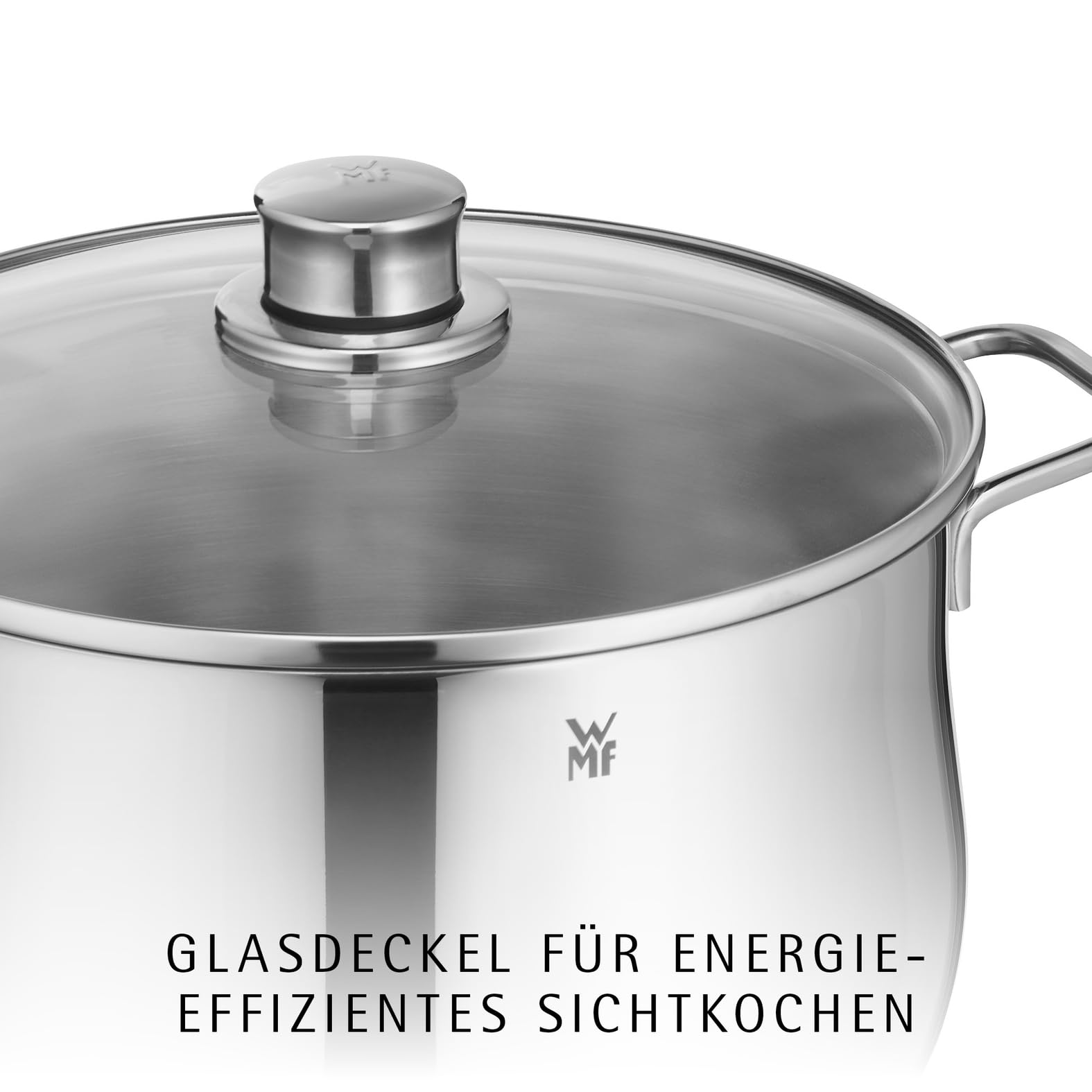 WMF Diadem Plus Topfset Induktion 4-teilig, Kochtopf Set mit Glasdeckel, breiter Schüttrand, Cromargan Edelstahl poliert, Induktions Töpfe Set unbeschichtet, alle Herdarten, spülmaschinengeeignet