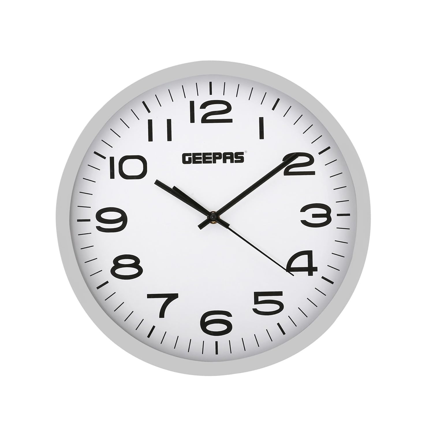 Geepas GWC26016 Round Wall Clock with Decorative Campagne, 36 cm Diameter, Silver