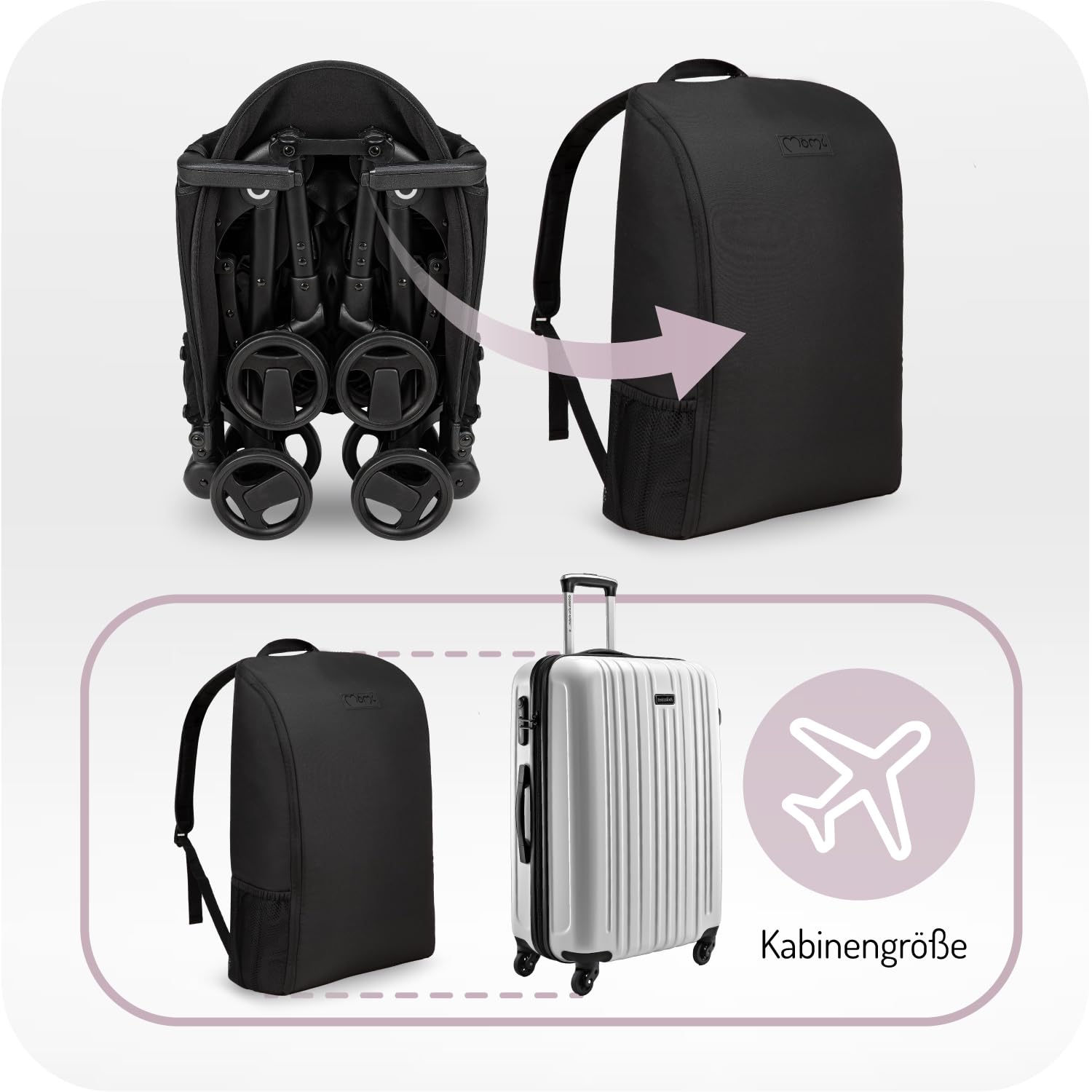 MoMi GRACE Reise Buggy Klein Zusammenklappbar - Kinderwagen bis 15kg ab 6 Monaten - Reisebuggy Handgepäck Geeignet - Leicht 6,2kg - 5-Punkt-Sicherheitsgurt