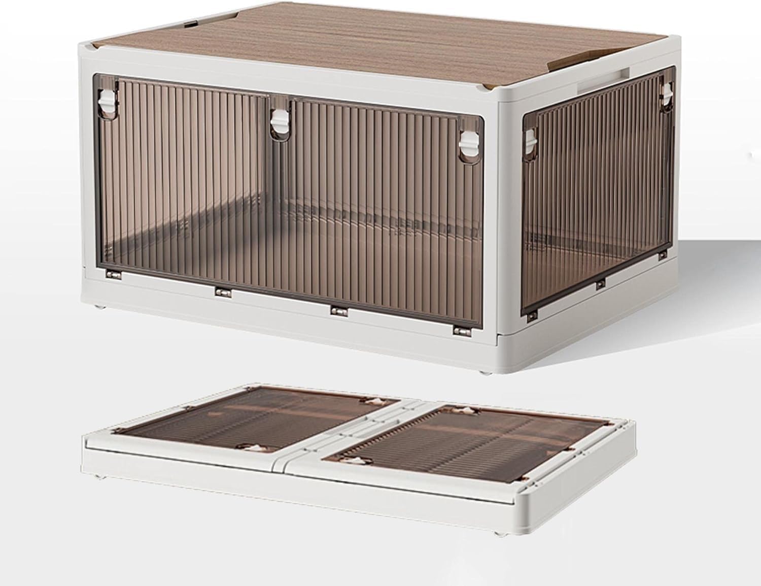 Large Storage Bins, Under Bed Plastic Box With Lids And Wheels, Clear Stackable Containers For Bedroom Office Camping(Apricot,41x29.5x24.5CM)