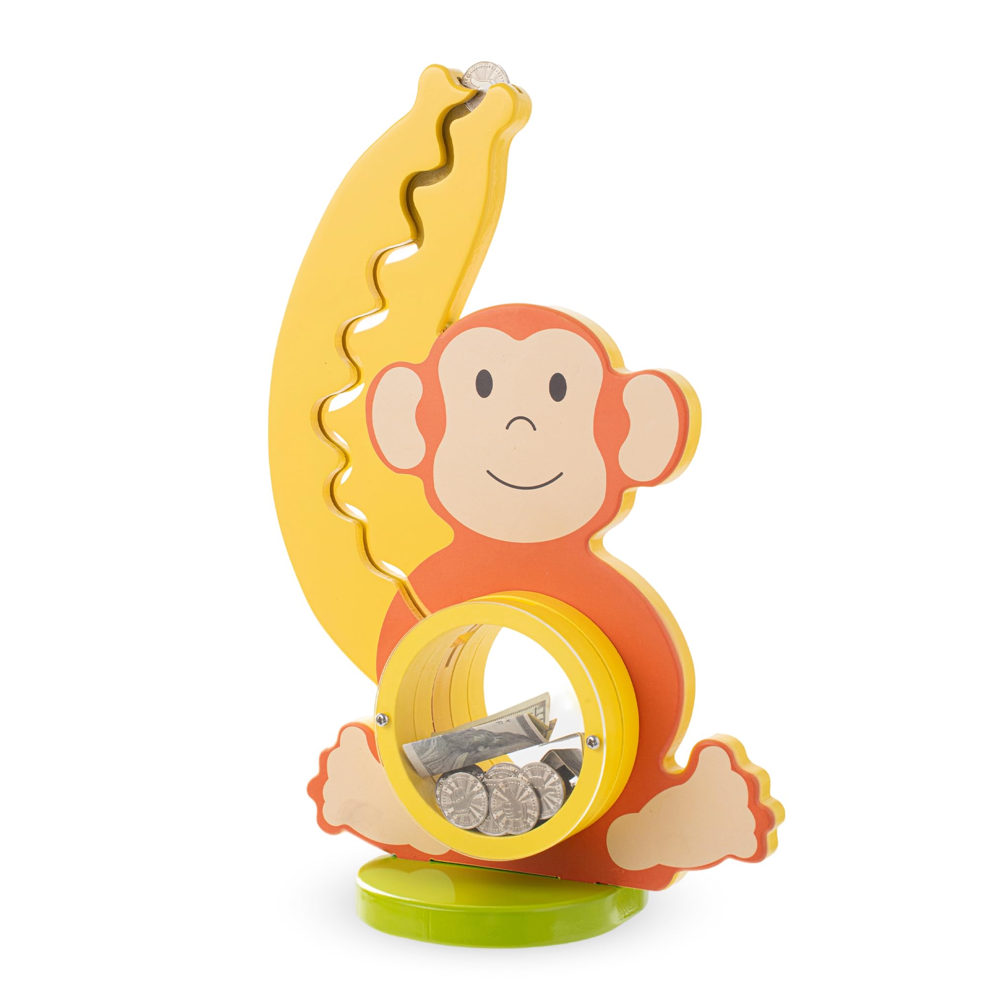 Wooden Monkey & Banana Piggy Bank for Boys Kids Girls Clear Big Belly Animal Coin Bank for Toddler Birthday Christmas Real Money Toy