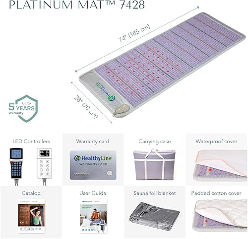 Miniatura 5 de HealthyLine Almohadilla térmica de infrarrojo lejano platino – Alfombrilla de cuerpo completo para dolor de espalda – Piedras preciosas de cristal