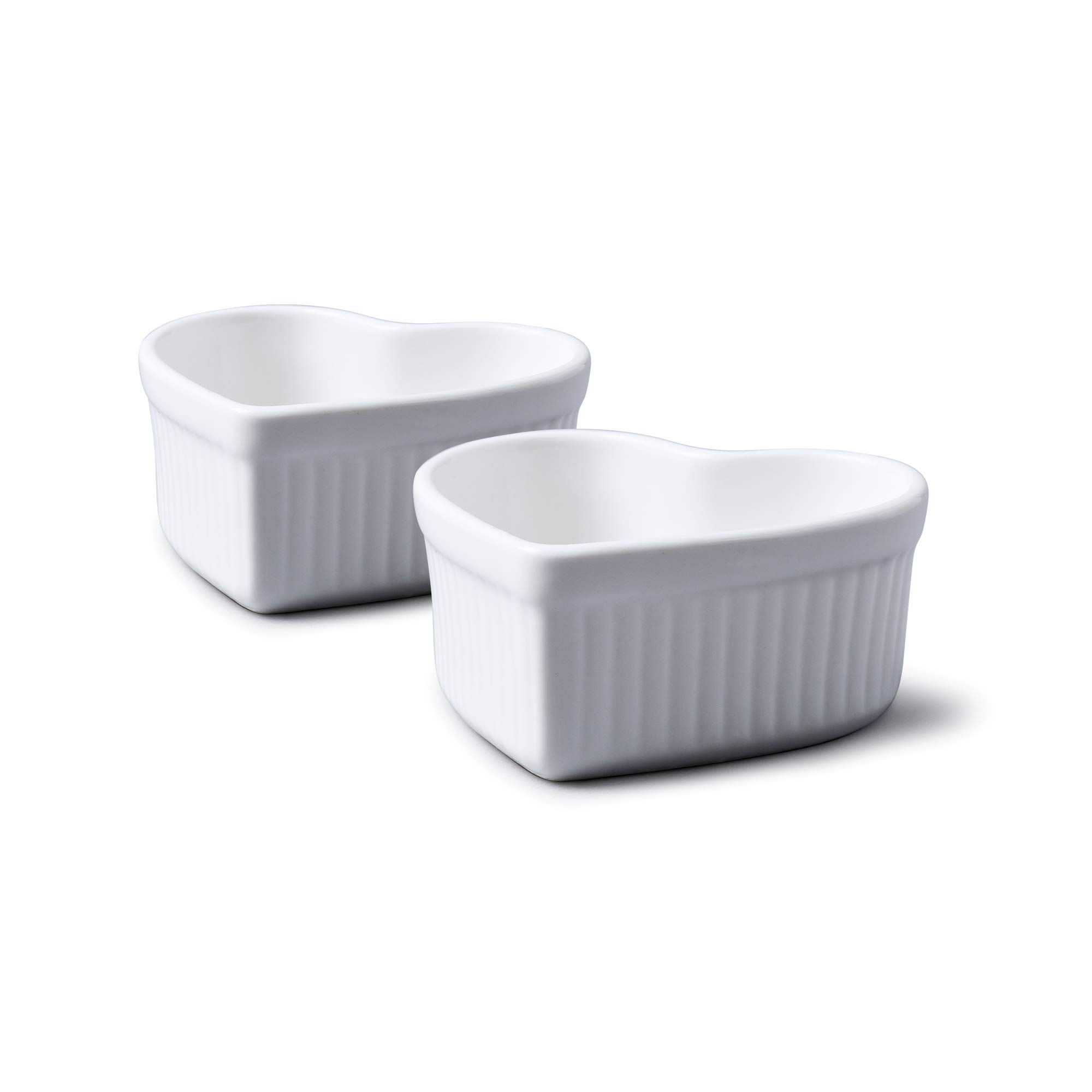 WM Bartleet & Sons 1750 TSET36 Set of 2 Traditional Porcelain Heart Ramekins 9x9x4cm– White