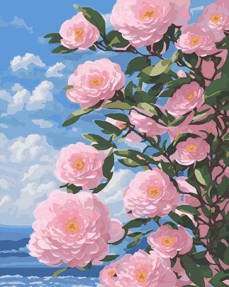 CaptainCrafts Paint by Numbers for Adults, Paint by Numbers DIY Oil Painting Linen Canvas 16x20 Inch Wall Art House Decor Gifts (Frameless, Camellia Flowers in Bloom) — image 1