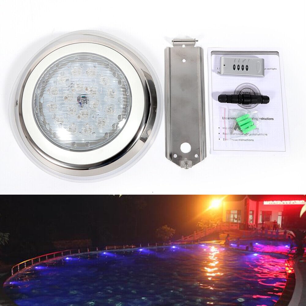 Foco LED RGB para piscina, 54 W, iluminación empotrada, 12 V, para piscinas, acuarios, gimnasios, fuentes, estanques, clubes de hotel, 30 x 7 cm
