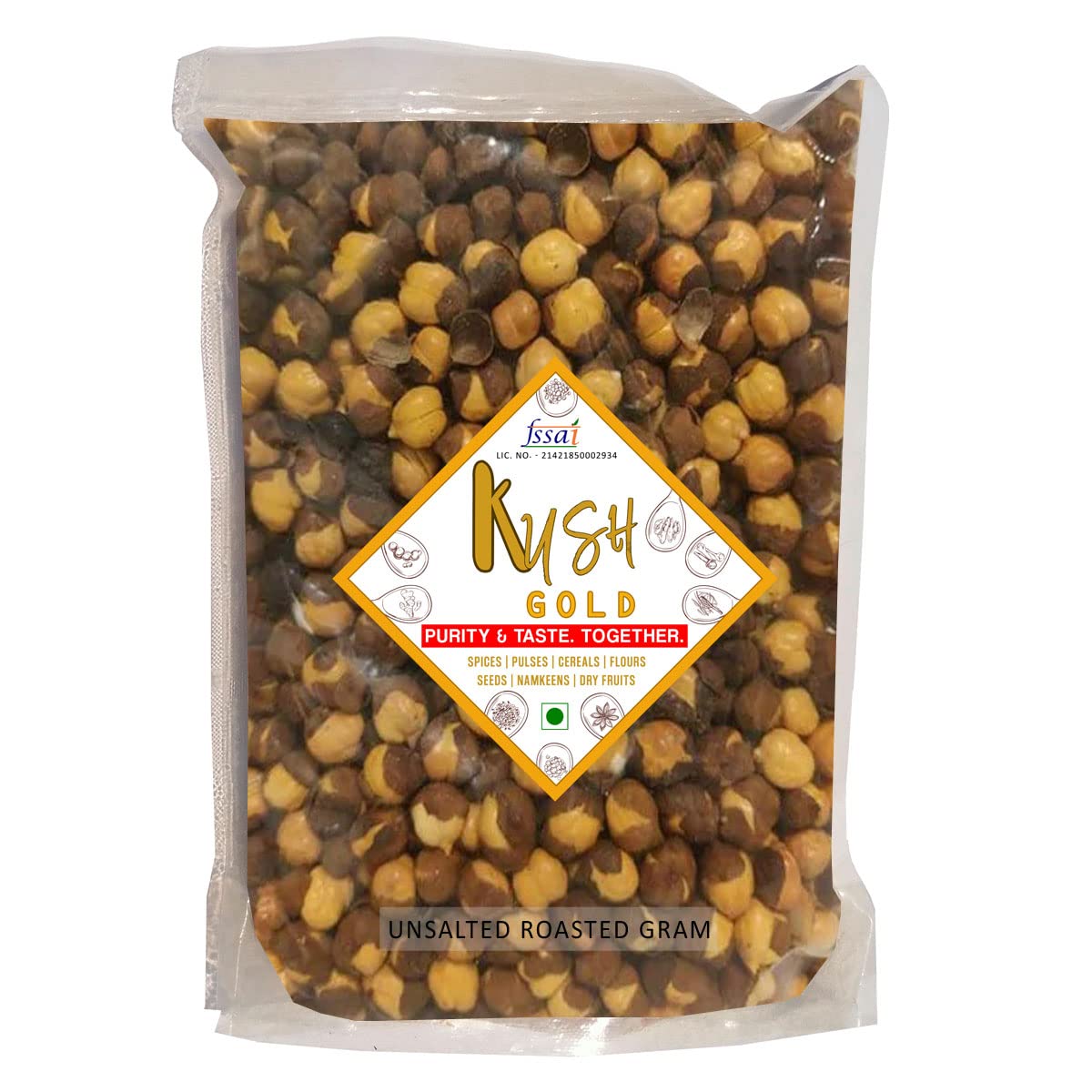Kush Gold Unsalted Roasted Chana/Plain Roasted Chickpea with Skin/Bhuna Chana (400 grams Pack)