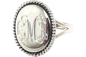 Mesmerizing Monogram: Sterling Silver Marine Rope Oval Ring for Women