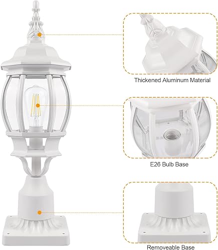 Miniatura 8 de Luz de poste blanca para exteriores con base de montaje en muelle de 3 pulgadas, poste de lámpara de exterior de 18 pulgadas para jardín, farola,