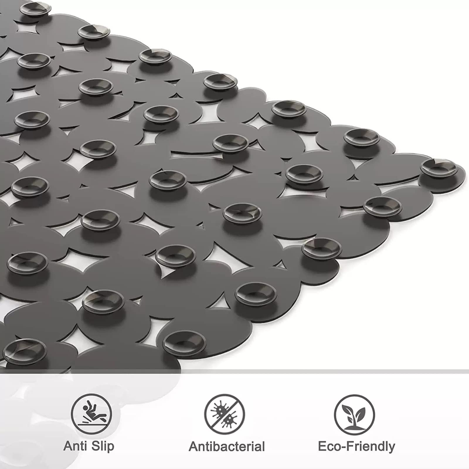 Tappetino For Doccia Con Ciottoli, Quadrato Antiscivolo In PVC Ventose For Fori Di Scarico, For Vasca Lavabile In Lavatrice For Il Bagno(Black)