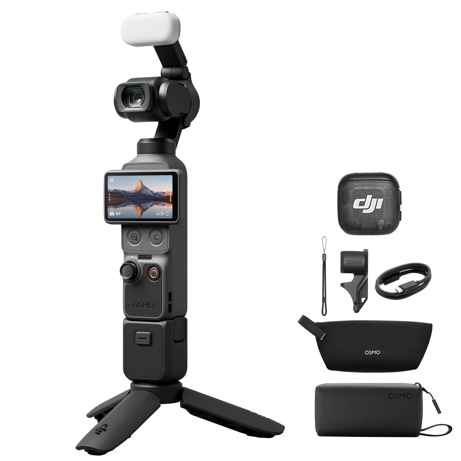 DJI Osmo Pocket 4 Combo Creator, fotocamera stabilizzata tascabile per vlog, CMOS da 1″ e 4K/240fps, 107 GB di memoria integrata, Trasmettitore Mic 3 (Creator Combo)