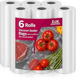 DJK Industries 6 Pack Vacuum Sealer Bags Roll 28cm x 6m – Commercial Grade Food Storage Rolls, Heat Sealable, Compatible w...