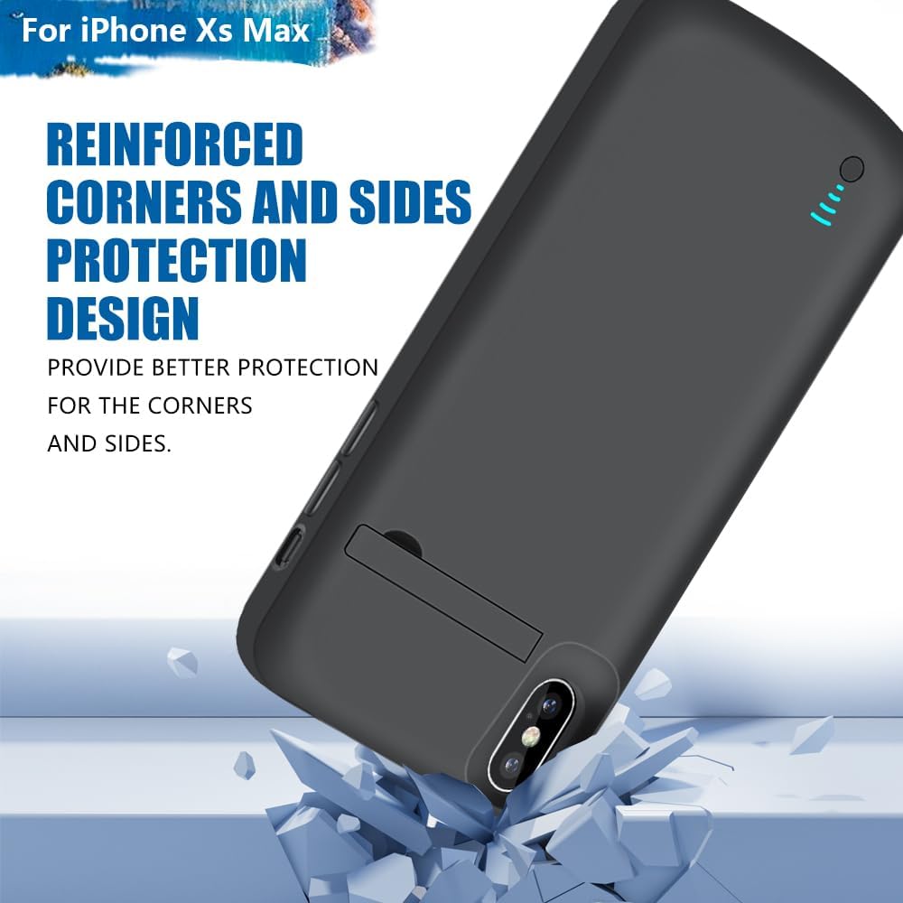 [New Battery Case for iPhone Xs Max, 6000mAh Rechargeable Extended Battery Charging Charger Case (6.5 Inches) Black