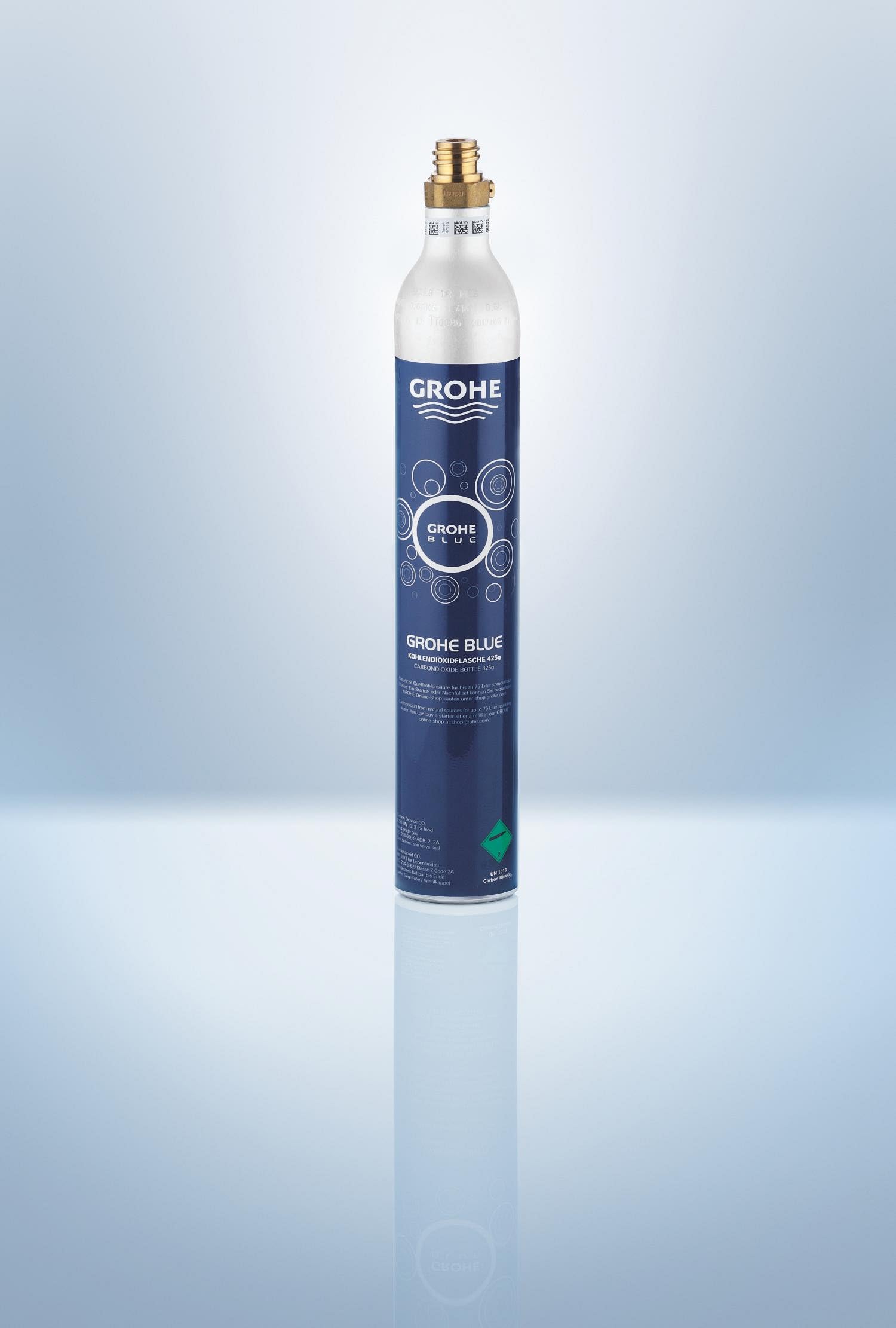GROHE Blue, pack 4 botellas CO2 de 425g para hasta 60 l de agua con gas (Calidad alimentaria, compatible con gasificadores comunes con conexión estándar, uso universal y fácil sustitución), 40422000